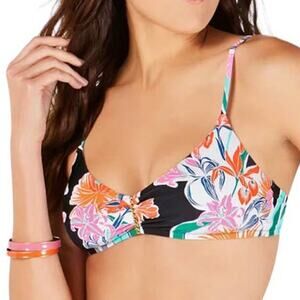 Trina Turk Tropic Waves Bralette Bikini Top Black Floral Padded Size 10 New